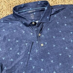 Johnnie-O Shaka Printed Golf Polo Shirt Mens 2XL Blue Performance Stretch